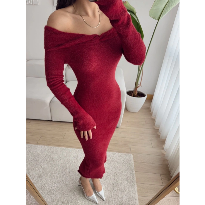 Sakallı Yırtmaç Detay Soft Elbise - MÜRDÜM