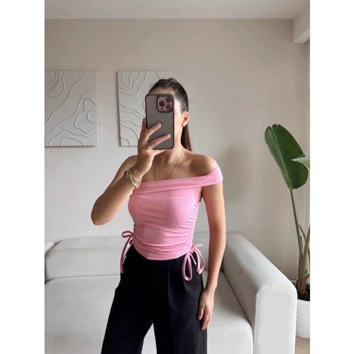 Tek Omuz Köprülü Crop - PUDRA
