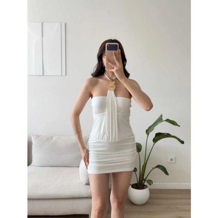 Marima Halter Mini Elbise - BEYAZ