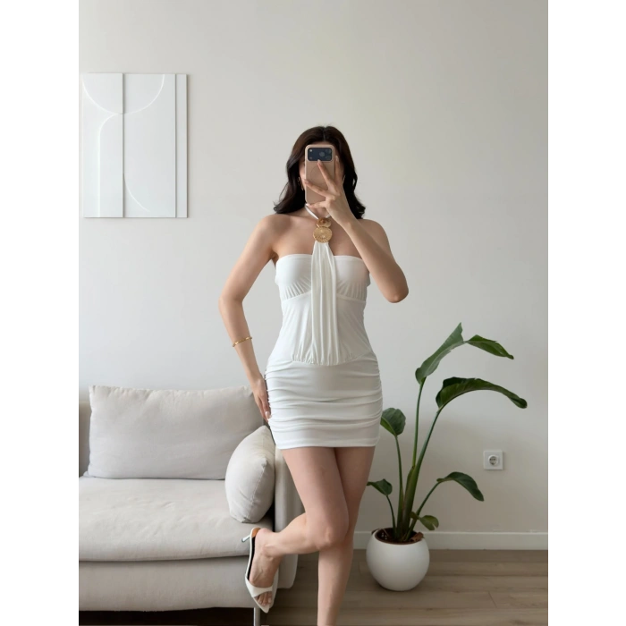Marima Halter Mini Elbise - BEYAZ