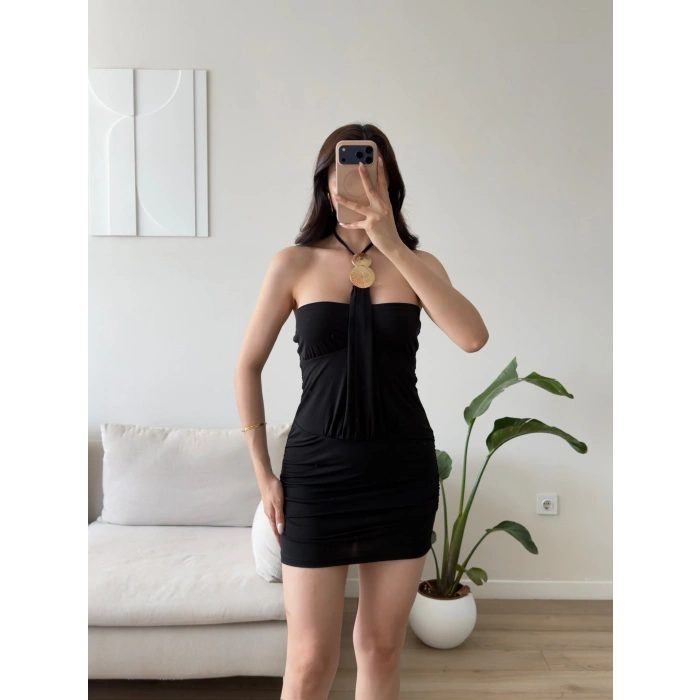 Marima Halter Mini Elbise - SİYAH