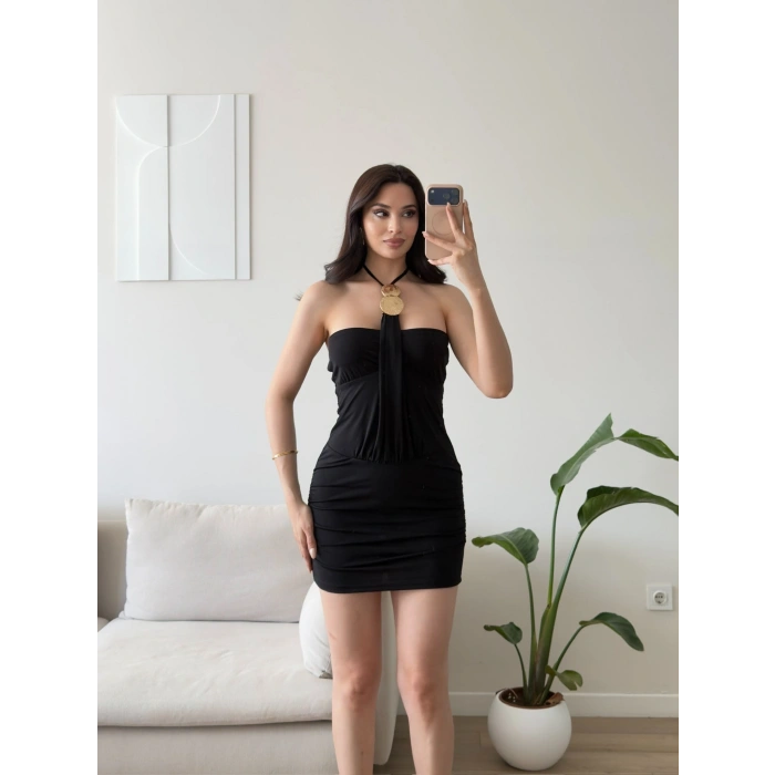 Marima Halter Mini Elbise - SİYAH