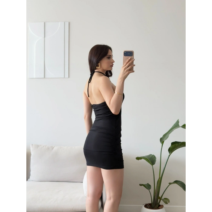 Marima Halter Mini Elbise - SİYAH