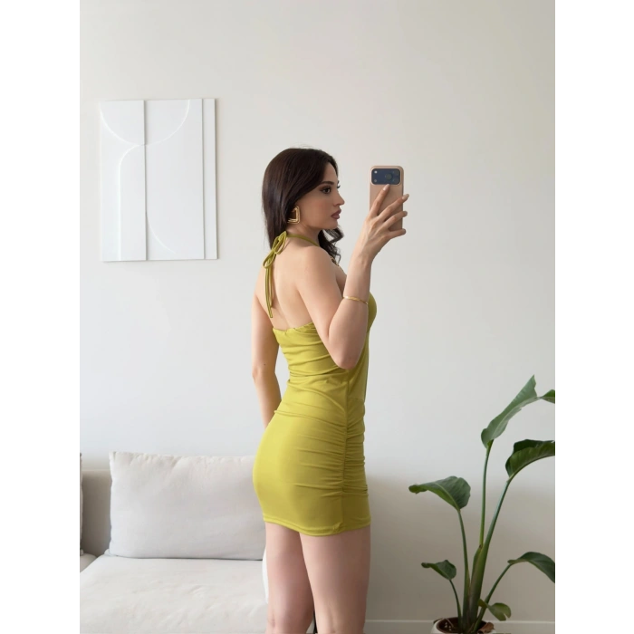 Marima Halter Mini Elbise - YAĞ YEŞİLİ
