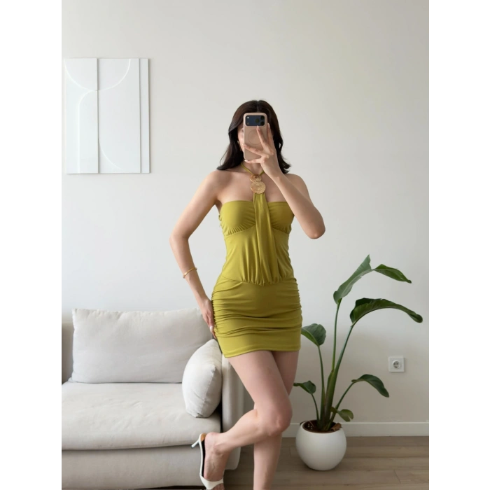 Marima Halter Mini Elbise - YAĞ YEŞİLİ