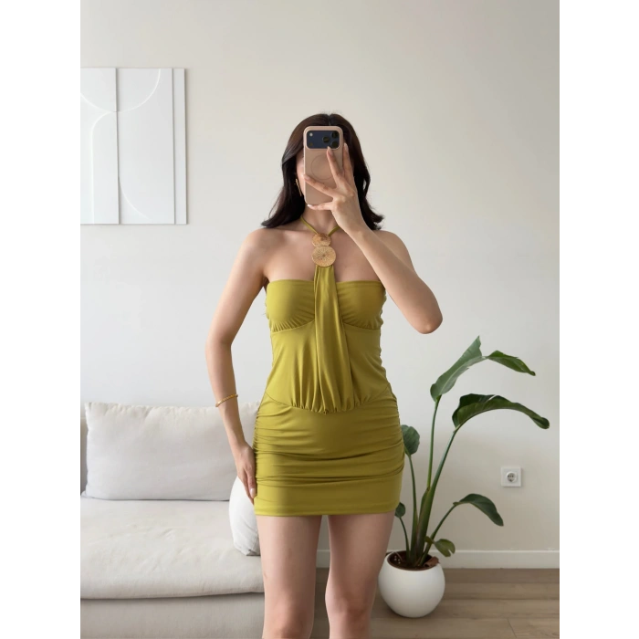 Marima Halter Mini Elbise - YAĞ YEŞİLİ