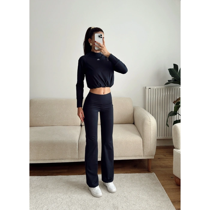 Marka Bel Lastik Crop & Taytlı Takım - LACİVERT