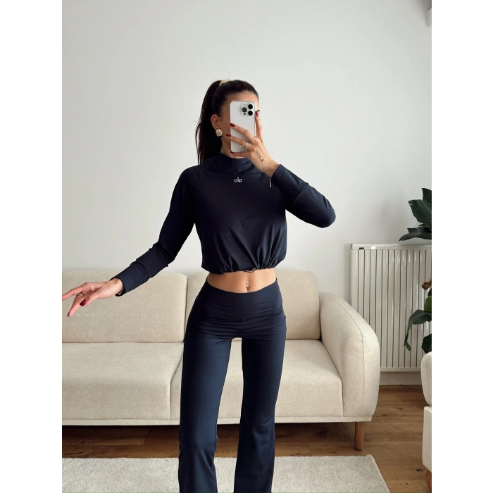 Marka Bel Lastik Crop & Taytlı Takım - LACİVERT