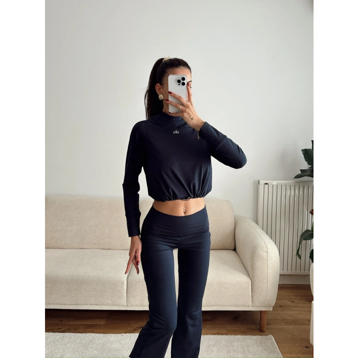 Marka Bel Lastik Crop & Taytlı Takım - LACİVERT