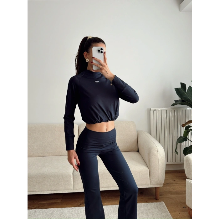 Marka Bel Lastik Crop & Taytlı Takım - LACİVERT