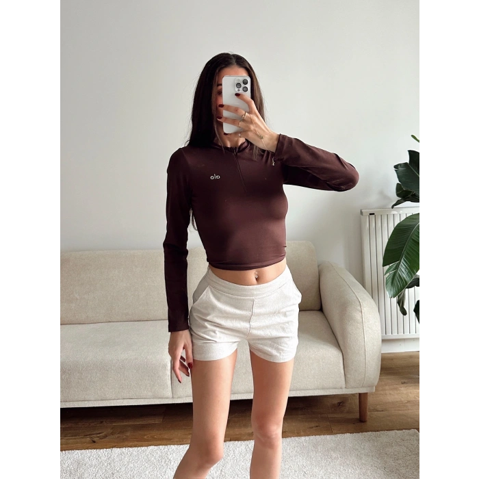 Marka Fermuar Crop - KAHVE