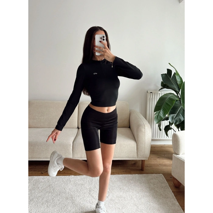 Marka Fermuar Crop - SİYAH