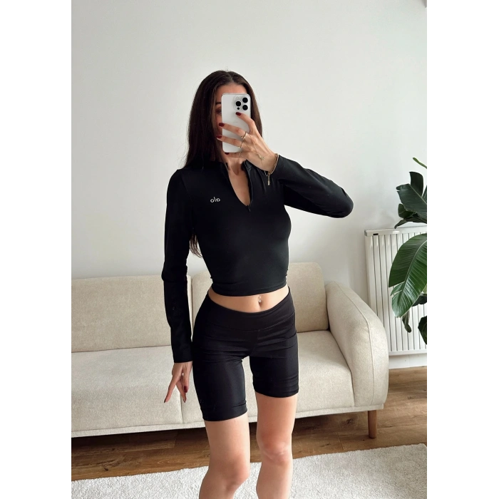 Marka Fermuar Crop - SİYAH