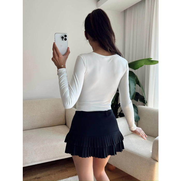 Marka Kare Yaka Bodysuit - BEYAZ