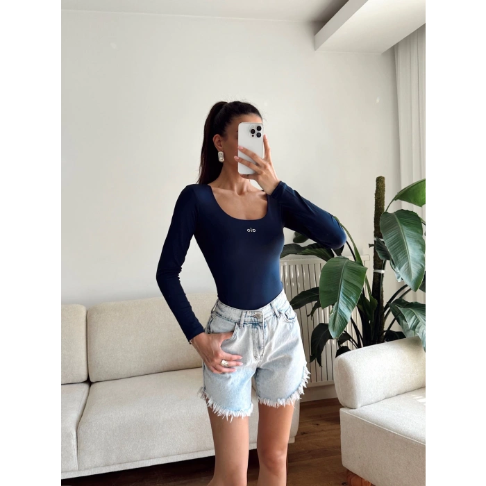 Marka Kare Yaka Bodysuit - LACİVERT