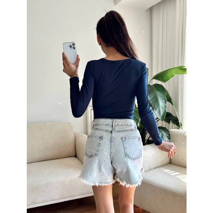 Marka Kare Yaka Bodysuit - LACİVERT