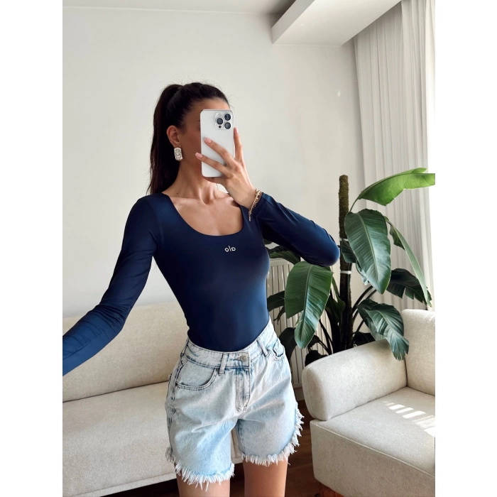 Marka Kare Yaka Bodysuit - LACİVERT