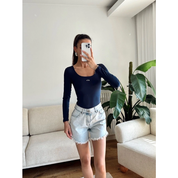 Marka Kare Yaka Bodysuit - LACİVERT