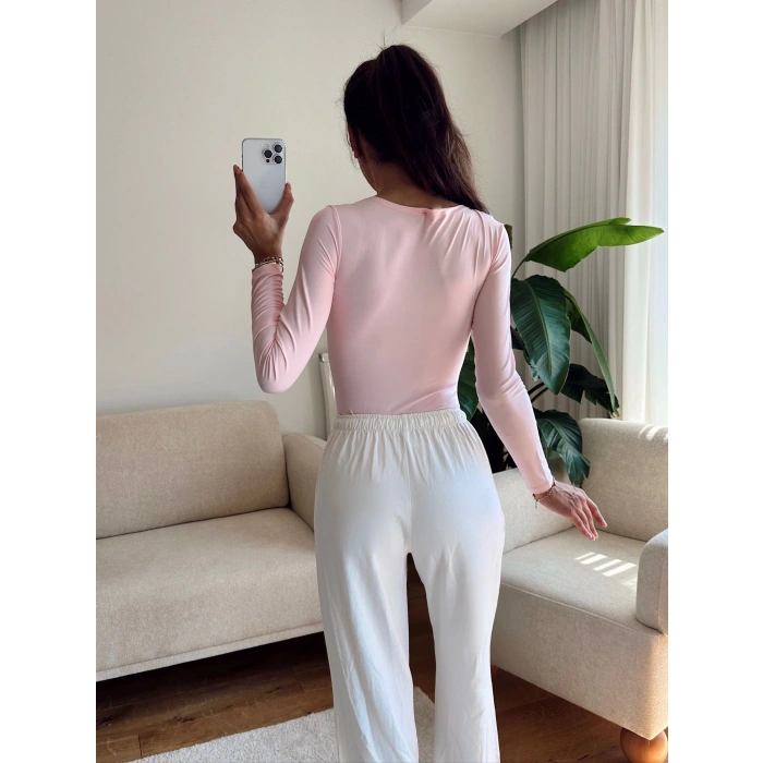 Marka Kare Yaka Bodysuit - PEMBE