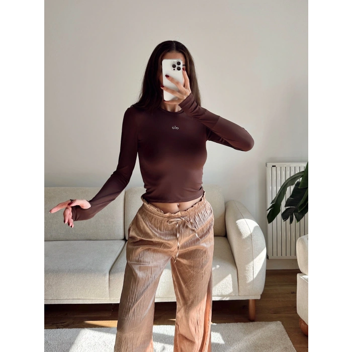 Marka Parmak Geçmeli Basic Crop - KAHVE