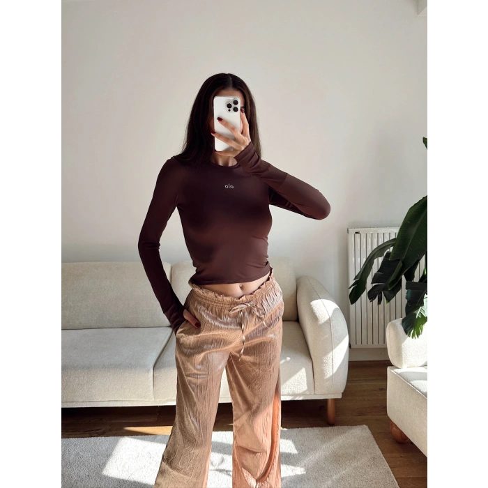 Marka Parmak Geçmeli Basic Crop - KAHVE