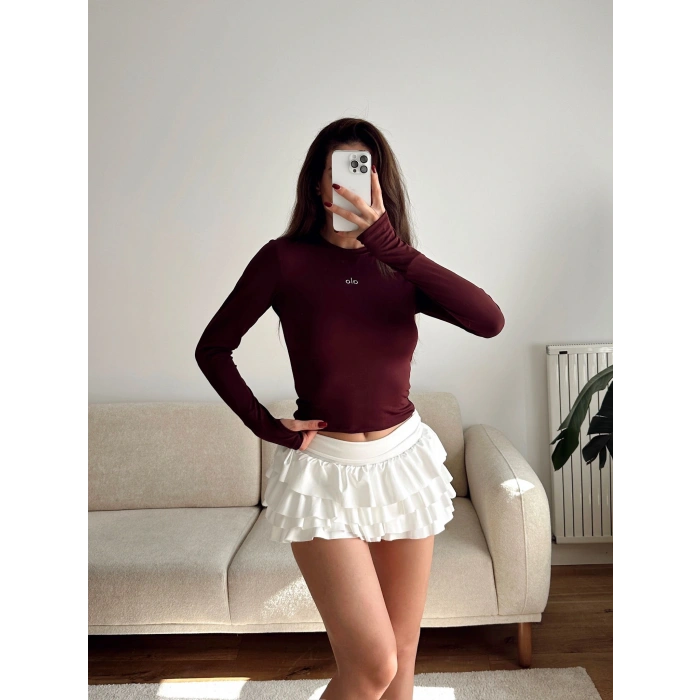 Marka Parmak Geçmeli Basic Crop - BORDO