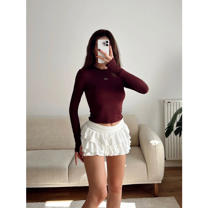 Marka Parmak Geçmeli Basic Crop - BORDO