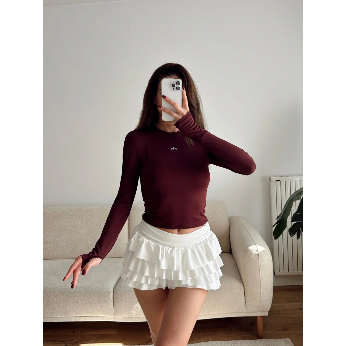 Marka Parmak Geçmeli Basic Crop - BORDO