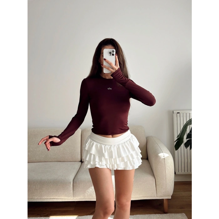 Marka Parmak Geçmeli Basic Crop - BORDO