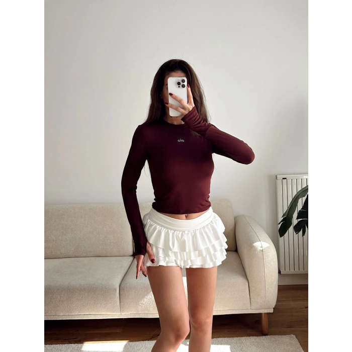 Marka Parmak Geçmeli Basic Crop - BORDO