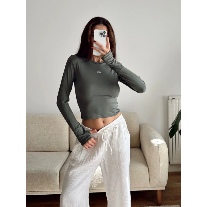 Marka Parmak Geçmeli Basic Crop - HAKİ