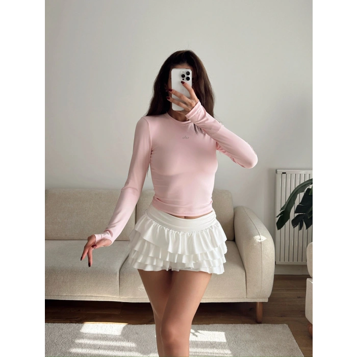 Marka Parmak Geçmeli Basic Crop - PEMBE