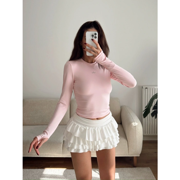 Marka Parmak Geçmeli Basic Crop - PEMBE