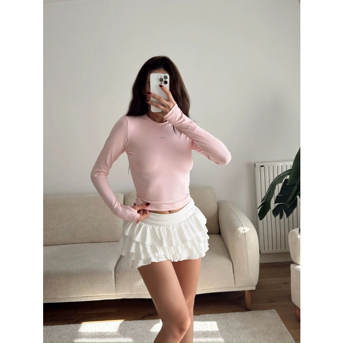 Marka Parmak Geçmeli Basic Crop - PEMBE