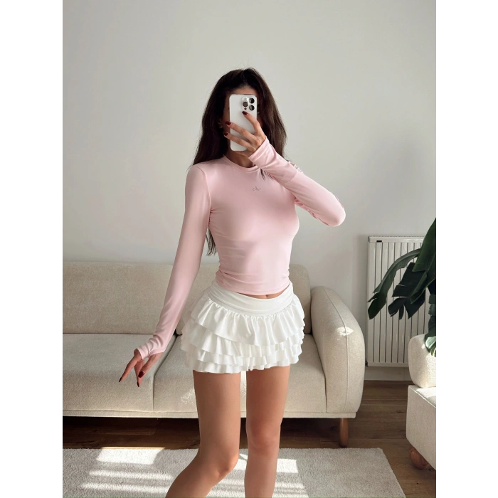 Marka Parmak Geçmeli Basic Crop - PEMBE