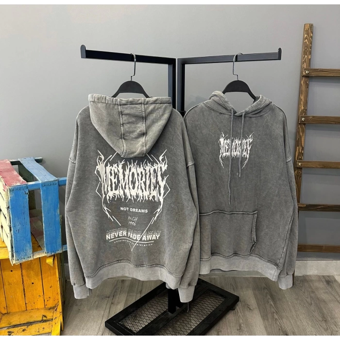 Memories Yıkamalı Unisex Kapüşonlu Oversize Sweat