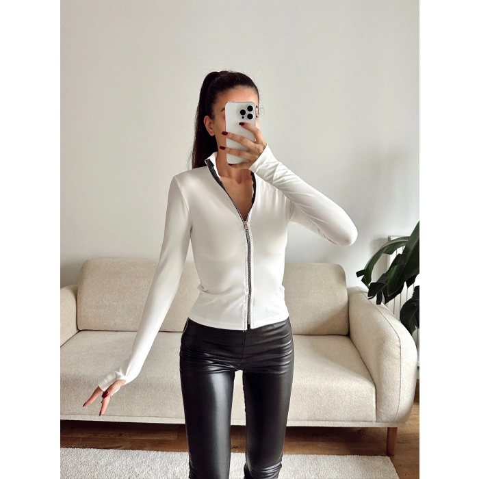 Parmak Geçmeli Sandy Ceket - BEYAZ