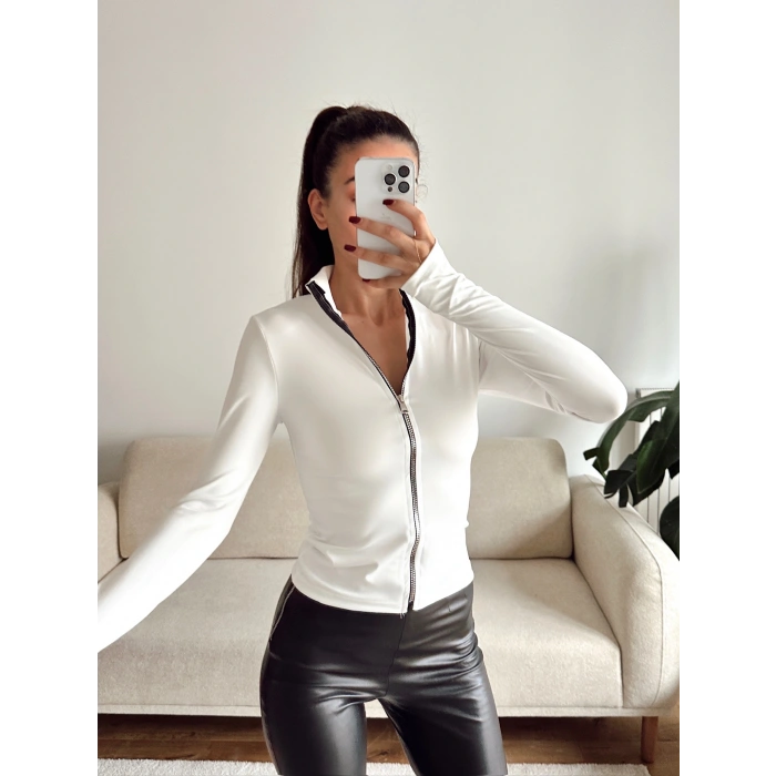 Parmak Geçmeli Sandy Ceket - BEYAZ