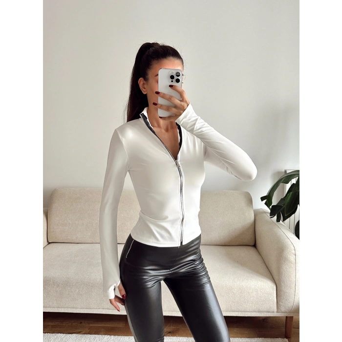 Parmak Geçmeli Sandy Ceket - BEYAZ