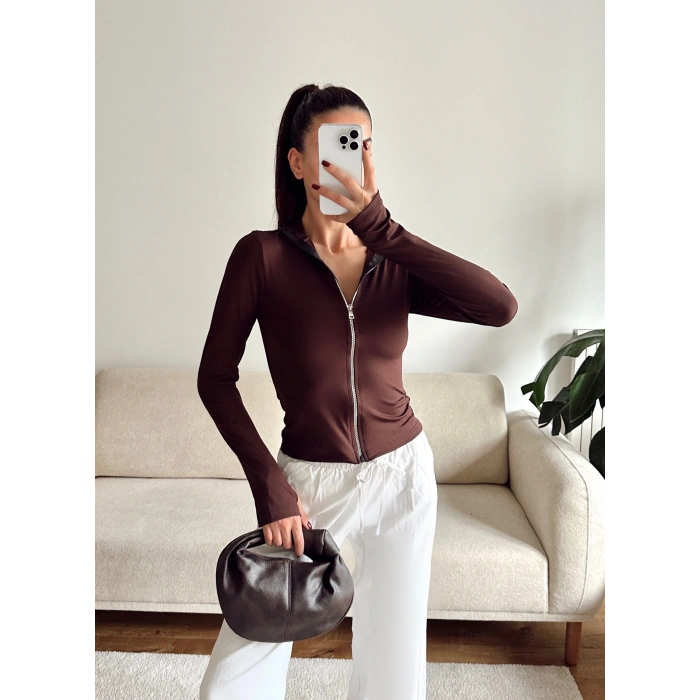 Metal Fermuar Sandy Ceket - KAHVE