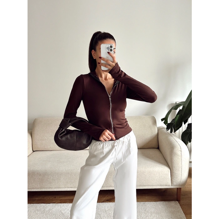 Metal Fermuar Sandy Ceket - KAHVE