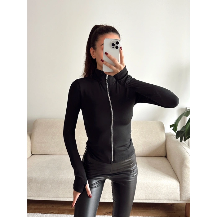 Parmak Geçmeli Sandy Ceket - SİYAH