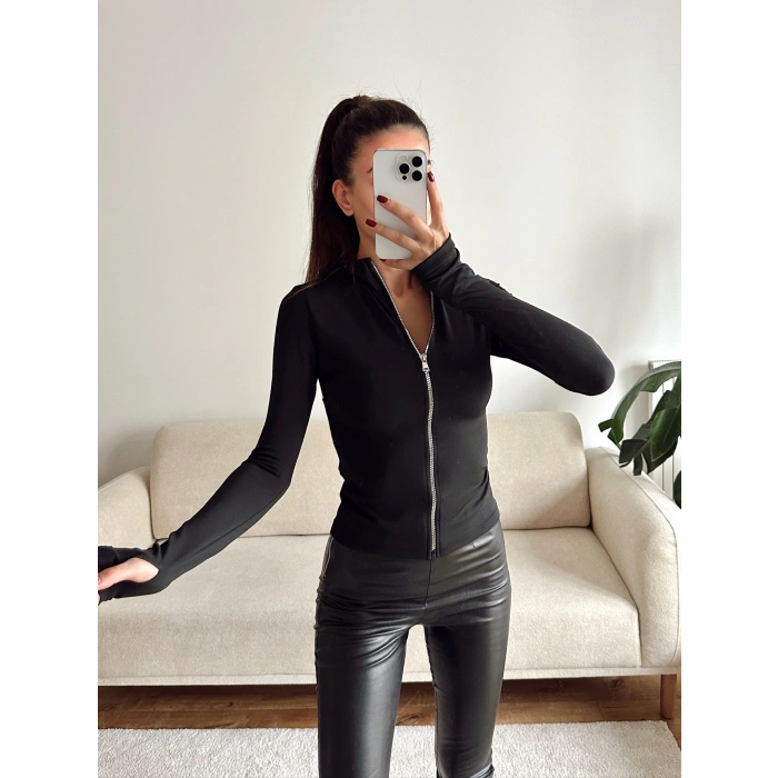 Parmak Geçmeli Sandy Ceket - SİYAH