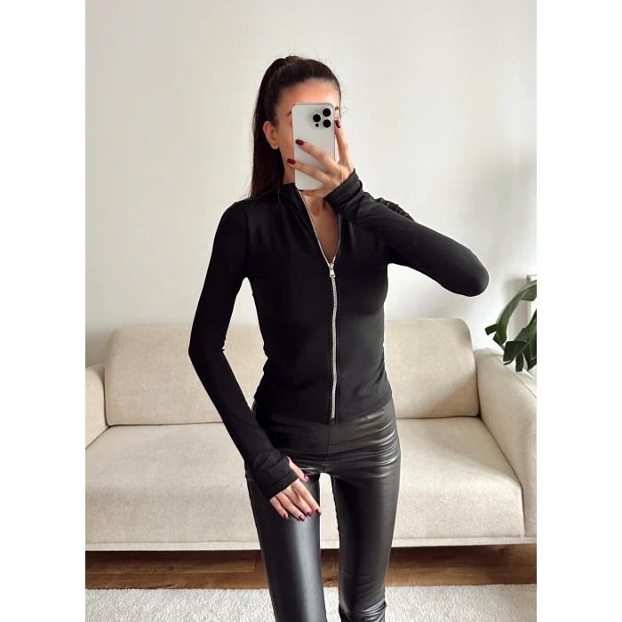 Parmak Geçmeli Sandy Ceket - SİYAH