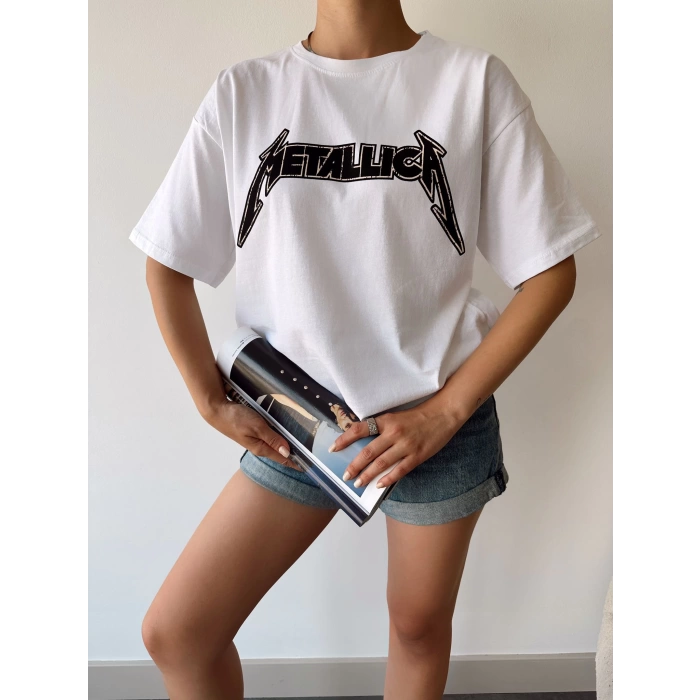 Metallica Unisex Oversize T-shirt-BEYAZ