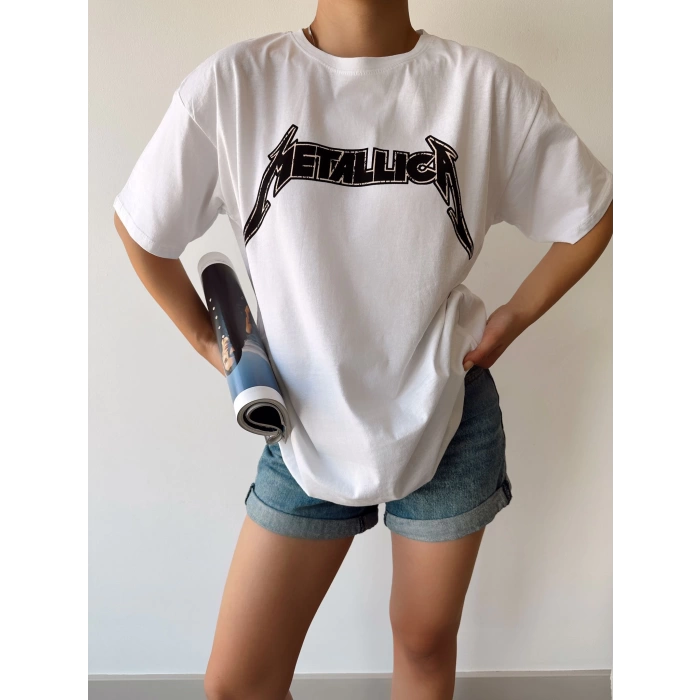 Metallica Unisex Oversize T-shirt-BEYAZ