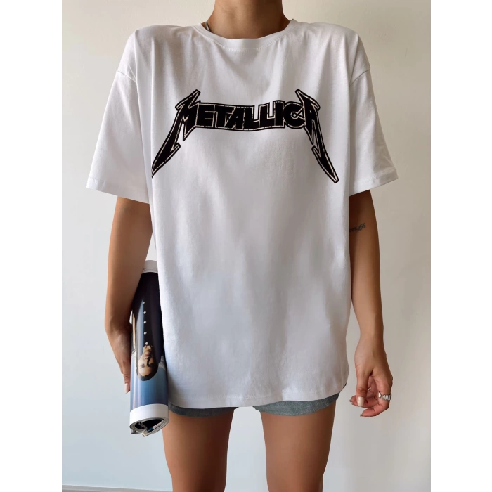 Metallica Unisex Oversize T-shirt-BEYAZ