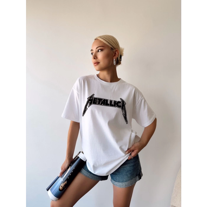 Metallica Unisex Oversize T-shirt-BEYAZ