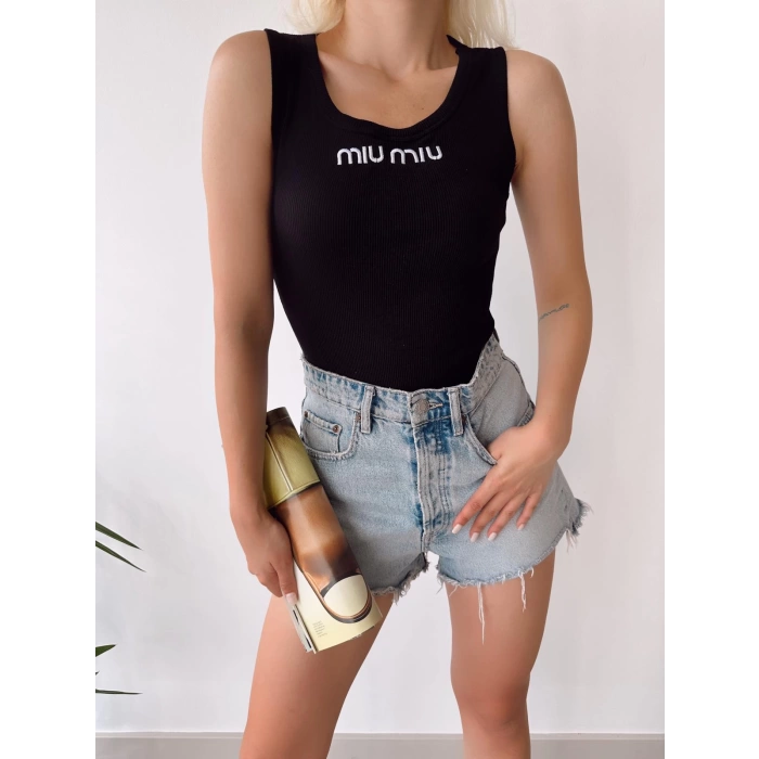 Miu Miu Kaşkorse Crop Atlet-SİYAH