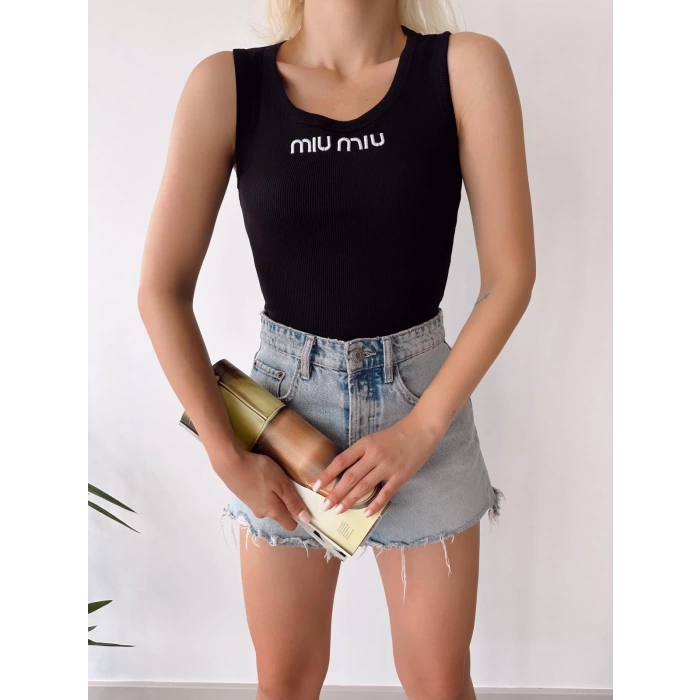 Miu Miu Kaşkorse Crop Atlet-SİYAH